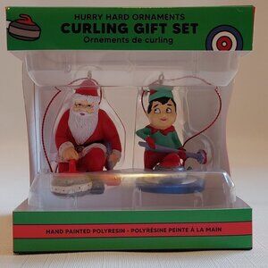 Curling Ornament Gift Set BNIP Santa and Elf HURRY HARD Curling Ornament